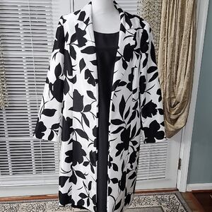 Le Suit Monochrome Floral Two Piece Dress And Lt. Weight Coat